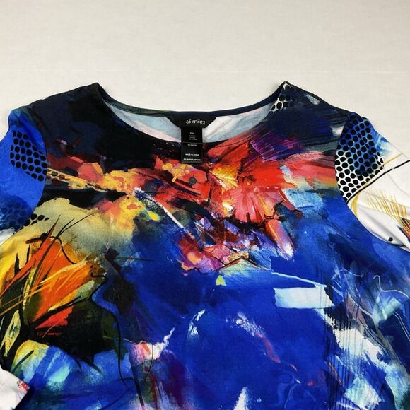 Ali Miles Knit Top Abstract Wearable Art Colorful Casual Blouse 3/4 Sleeve PM - Picture 3 of 10
